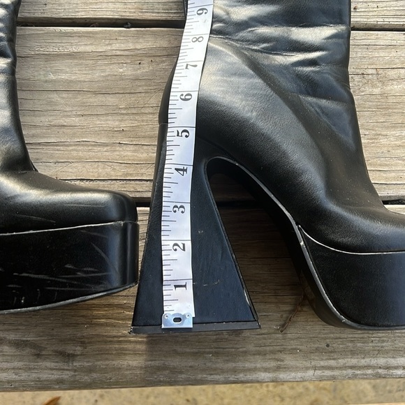 Pink Kiss Black Platform Flare Heel Ankle Boots Retro Y2K Goth Chunky Heels 8.5 - Picture 5 of 10